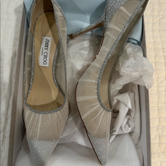 Jimmy choo shoes - authentic - metallic silver with tulle